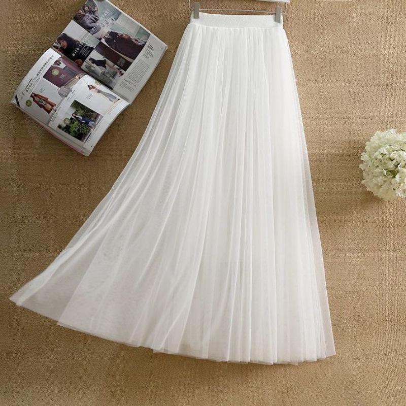 Women's Spring and Summer Tulle Half Skirt Puffy Skirt High-Waisted Slimming Tulle Long Skirt Flared A-Line Skirt