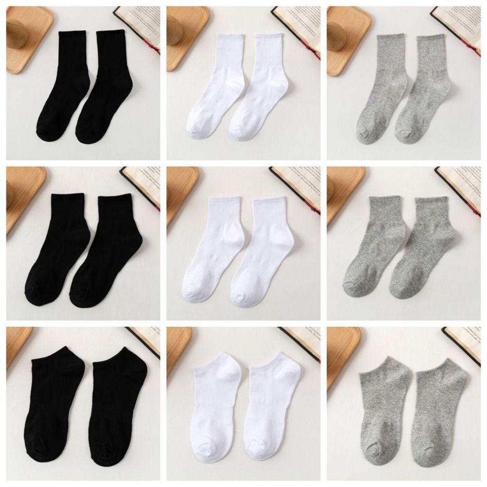 

5Pairs Breathable Men s Short Tube Socks Solid Color Mid Calf Socks Women Fitness 5Pairs White S
