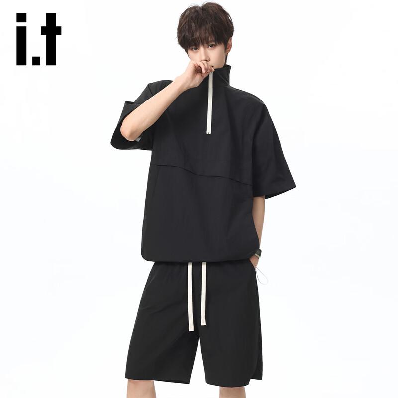 Izzueit Men's Half-Zip Quick-Dry Ice Silk T-Shirt & Shorts Set