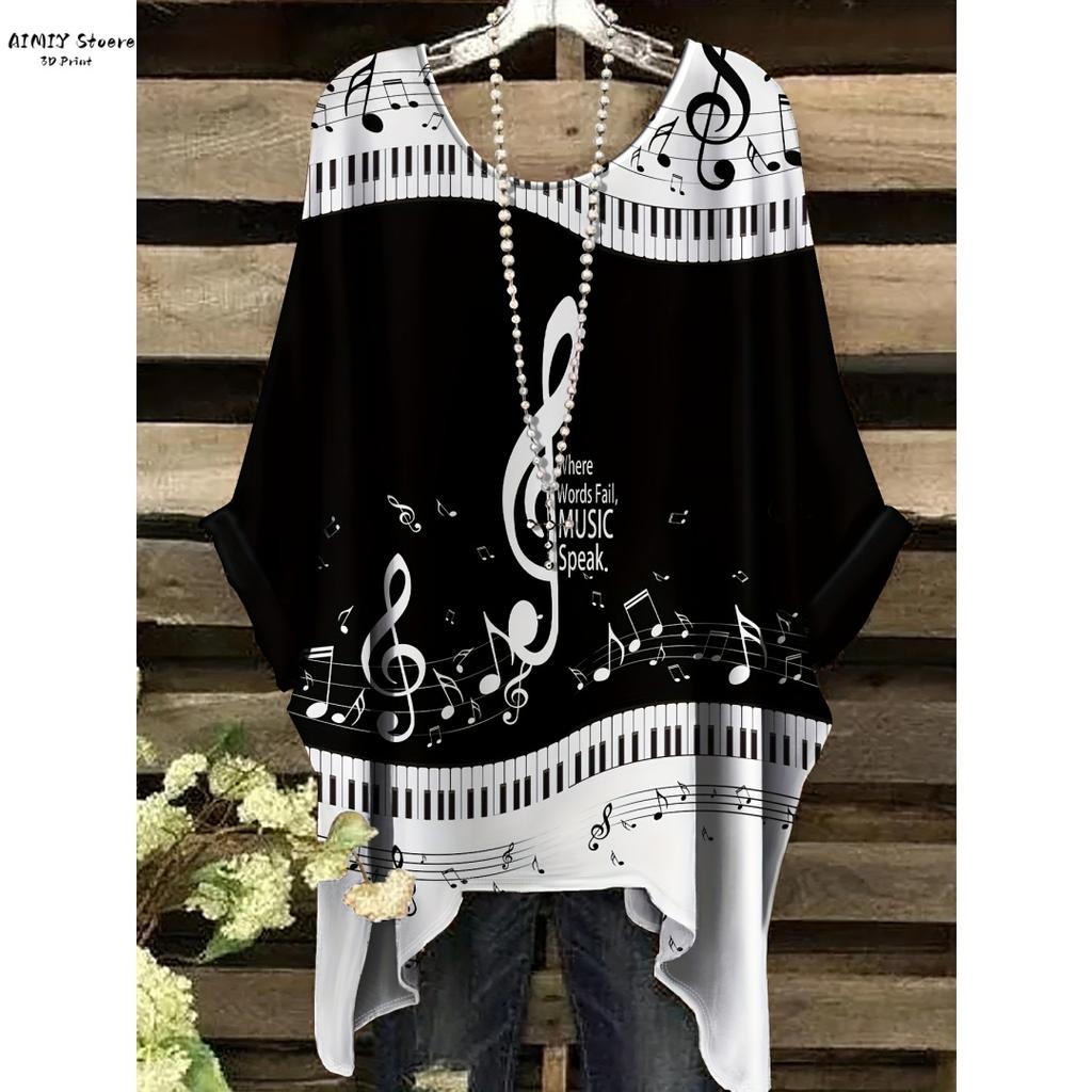 Dam Elegant Bohemisk T-shirt med Stjärnklar Natt-tryck Vit Överallt Prickar med Asymmetrisk Fåll, Rund Hals Casual Mode Damer
