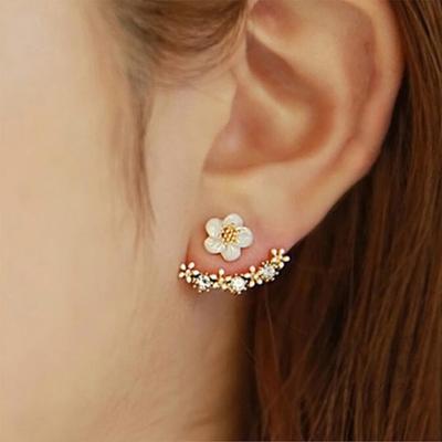 Frauen süße Gänseblümchenform Strass eingelegte Ohrjacke Ohrringe Party Schmuck Geschenk