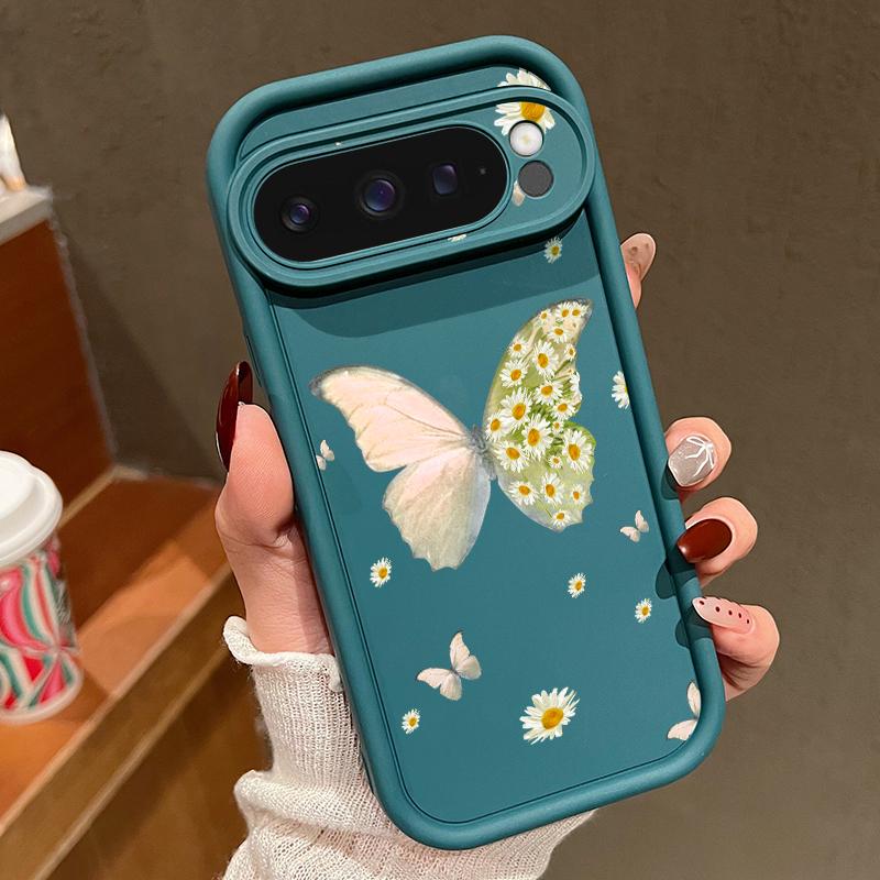 Fresh Daisy Flower Butterfly Pattern Soft TPU Phone Case For Google Pixel 9 Pro XL 8 Pro 8A Lens Protection Matte Shockproof Bumper Cover