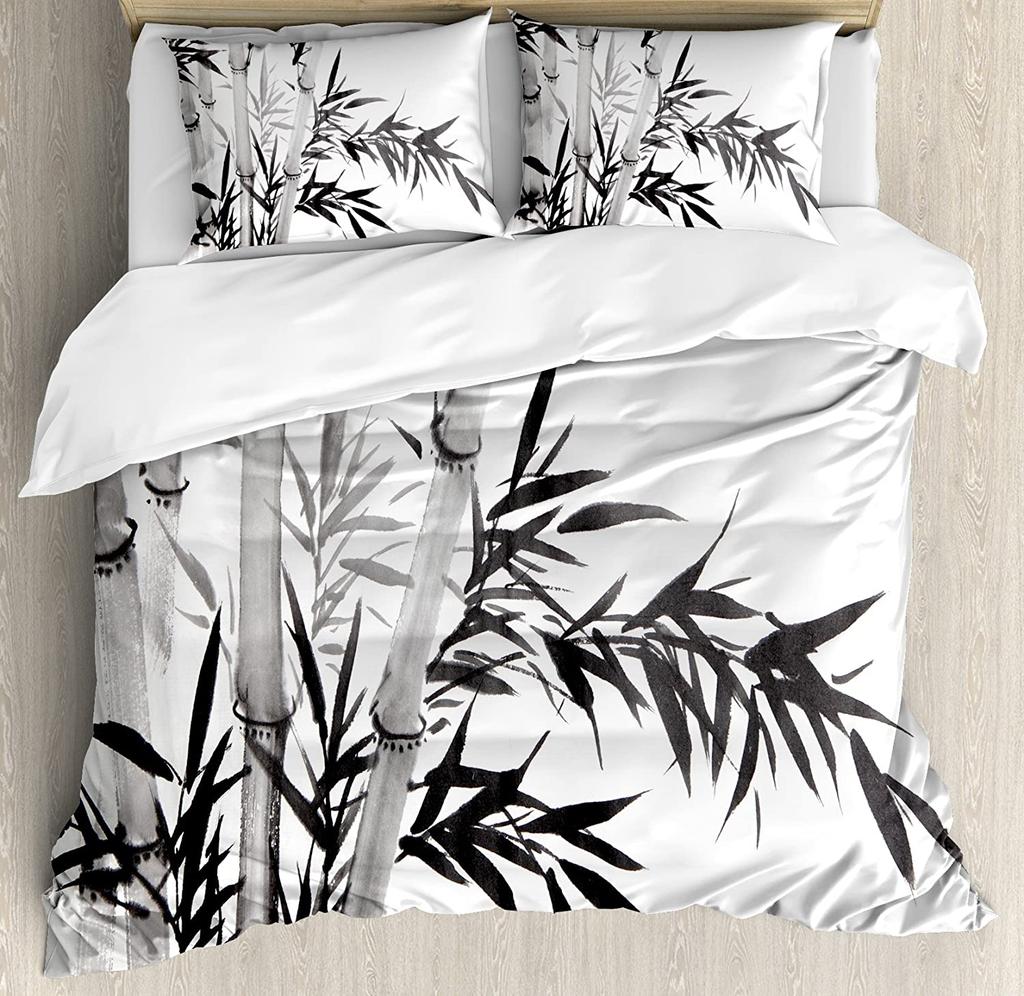 Comforter Crane Plum Tree Pavilion Ink Chinese Style 3Pcs Bedding Set For Double Bed Home Textile