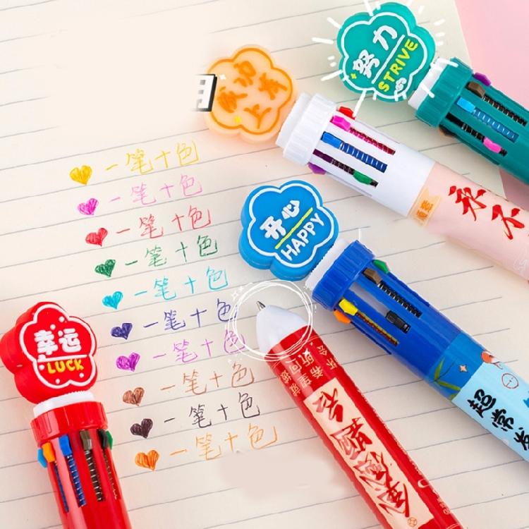 Cartoon Multicolor Pen for Color Coding Writing Drawing Journaling 10 Color-in-1 Writing Pen Multicolored Ballpoint Pen