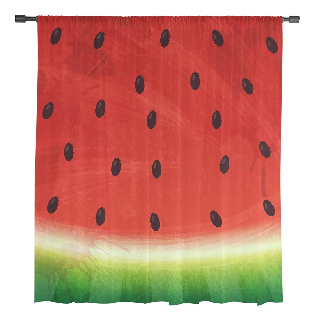 Watermelon Fruit Cartoon Sheer Curtain for Bedroom Tulle Voile Curtain for Kitchen Living Room Decor Window Treatment