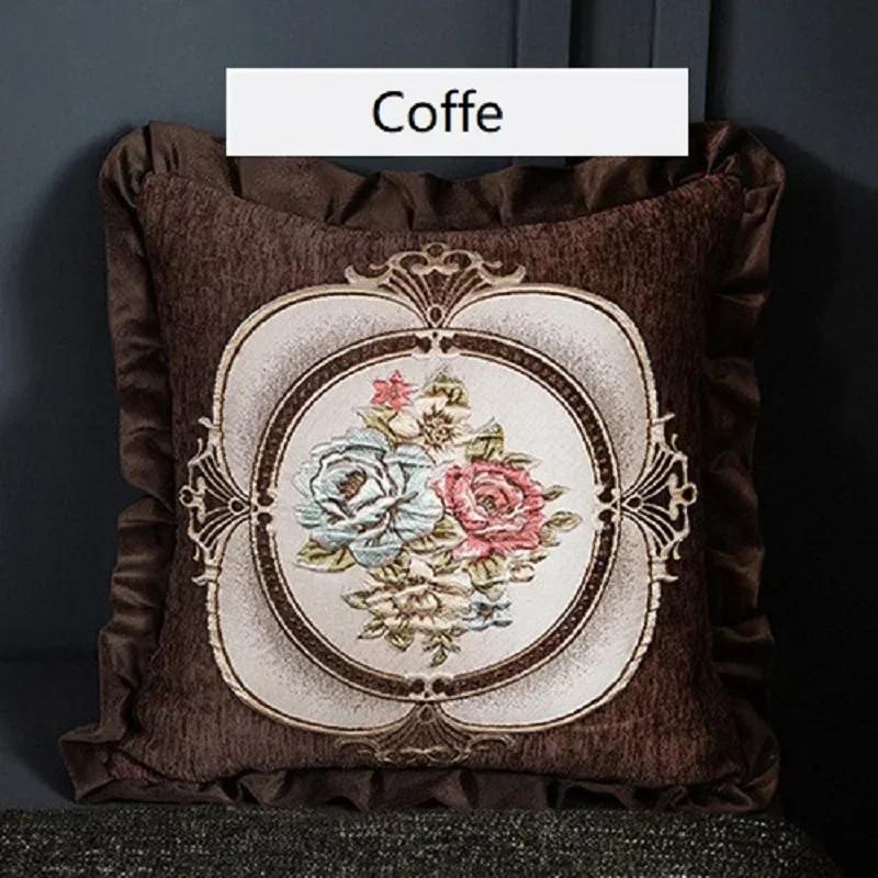 Jacquard Flower Cushion Pillowcase Retro European Style Living Room Sofa Backrest High Precision Embroidery Cushion Cover 45*45