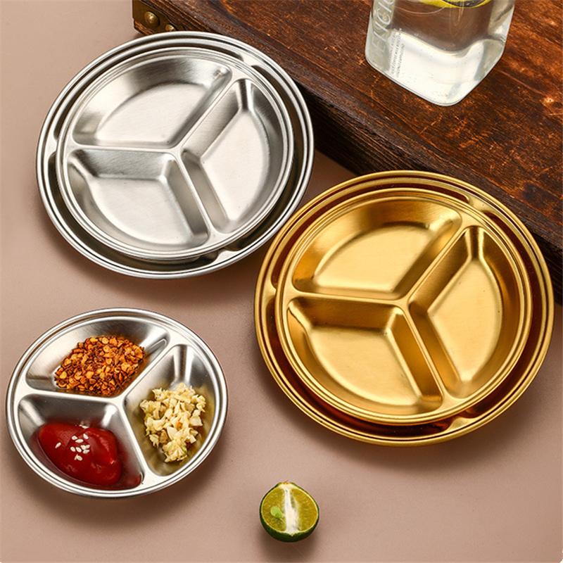 Stainless Steel Korean Sauce Dish Round Seasoning Serving Tray Soy Sauce Spice Condiment Dipping Plate Hotpot Barbecue Tableware