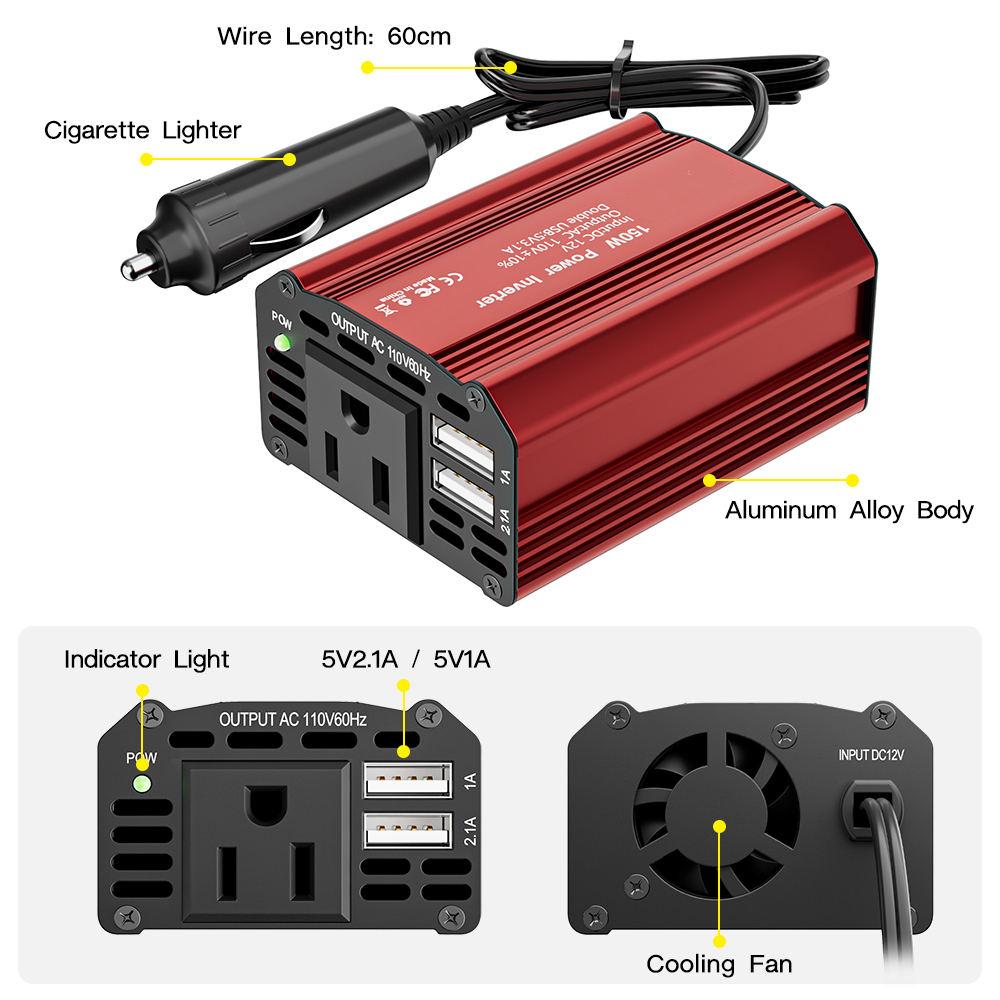 Best-selling Mini Inverter Modified Sine Wave Single Output US Standard DC 12V to 110V 150W Rated/300W Peak Power 60Hz