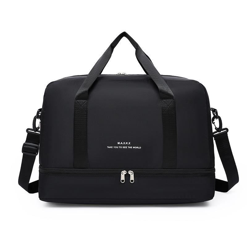 Resväska med hög kapacitet för gränsöverskridande resor med skofack, resväskefäste, hand- och crossbody-bärningsalternativ