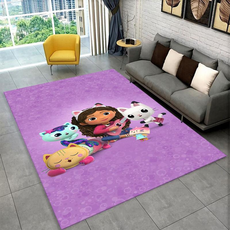 Tappeto Tappetino per Bambini con Personaggi Cartoni Animati Gabby's Dollhouse per Sala Giochi Camera da Letto Soggiorno Divano Arredamento Casa, Tappeto per Area Bambini Tappetino Antiscivolo Regalo
