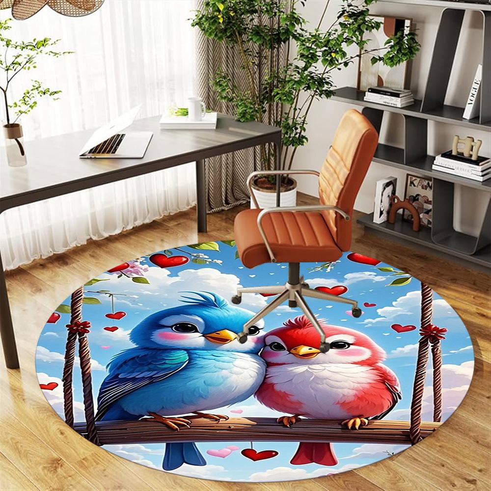 1PC Lovebirds Swing Hearts Round Chair mat Area Rug - Non-Slip, Floor Mat for Office, Bedroom, home decor Christmas Gift c0528053
