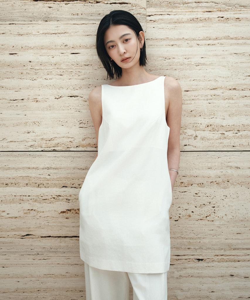Siyajyu Sia8041 Classic Linen Mini Dress_Ivory