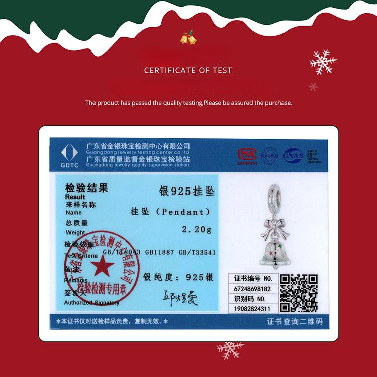 Design Cadeaux de Noël Pendentif Petites Cloches Collier en Argent Sterling S925 Perles Libres Perles DIY