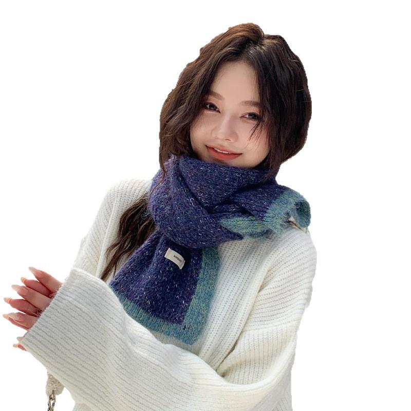 Korean version ins style Internet celebrity new double-spell contrasting color scarf women's autumn and winter warm versatile high-end neck