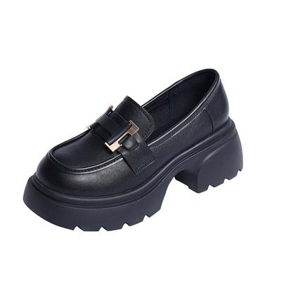 Britische kleine Lederschuhe 2025 Sommer Neu Höhe: 6,5 cm Slipper, Schwarze Lederschuhe für Damen, Plateau-Lederschuhe