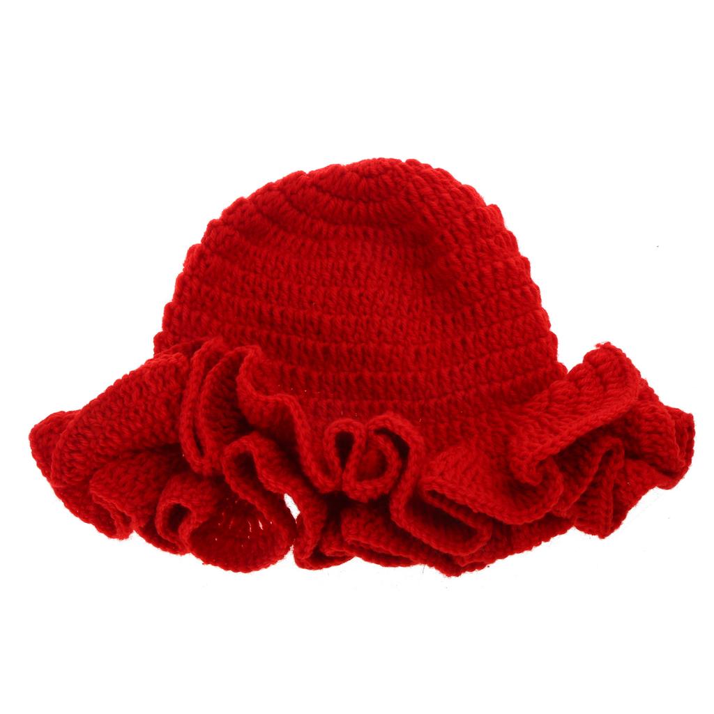 Handmade Crochet Bucket Hat for Woman Teen Outdoor Commute Fisherman Hat Ruffled Brim Winter Windproof Carnival Hat