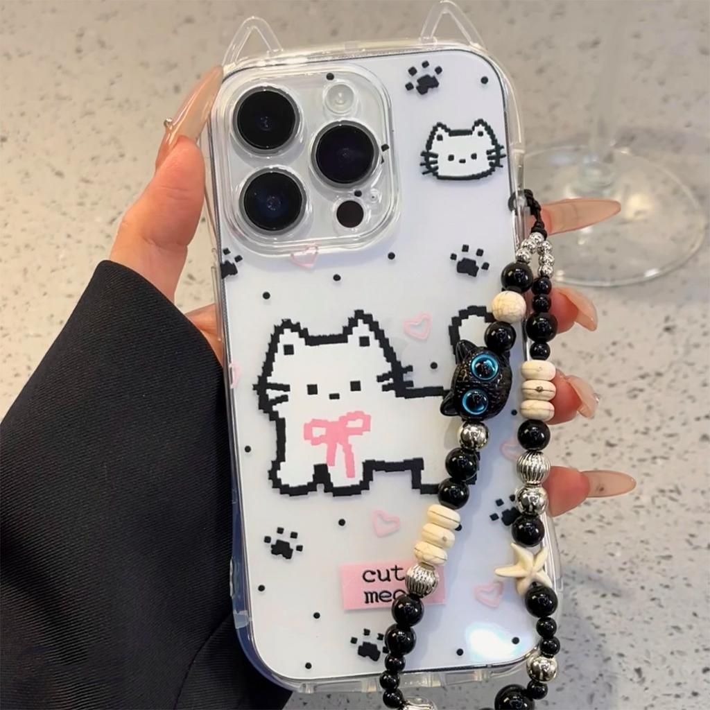 Creative Cat's Ears (Steamed Cat-ear Shaped Bread) Phone Case Transparent Cartoon Bracelet Phone Case Protective Case