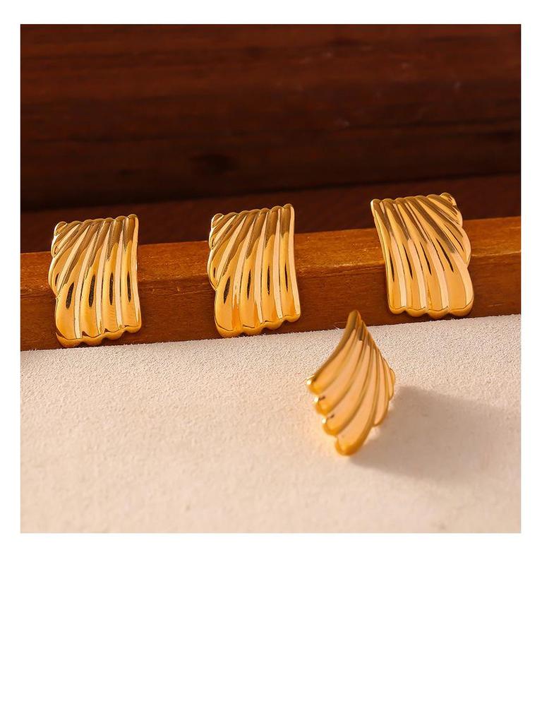 Summer Titanium Steel Striped Square Stud Earrings - European & American Fashion