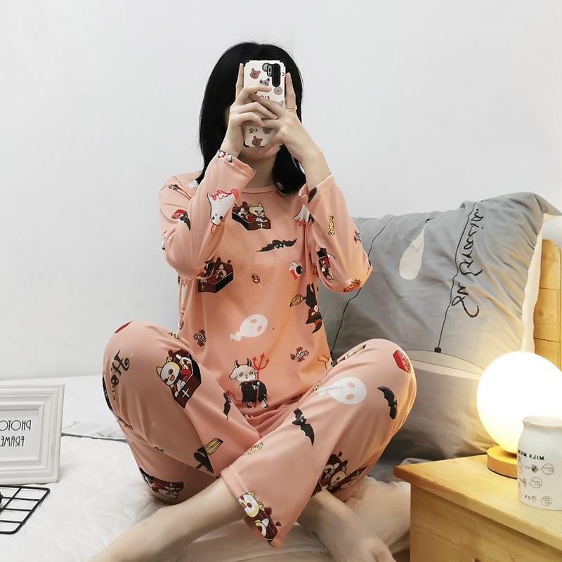 Women's Cute Cartoon Long Sleeve Pajama Set – Comfortable Thin Style for Spring, Autumn, and Winter, Wearable Outdoors