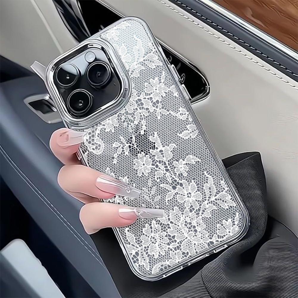 White Lace Phone Case For Iphone 17E 16E 17Air 11 12 13 14 Plus 15 16 17 Pro Max Coque  Cover Funda Simplicity Metal Photo Frame