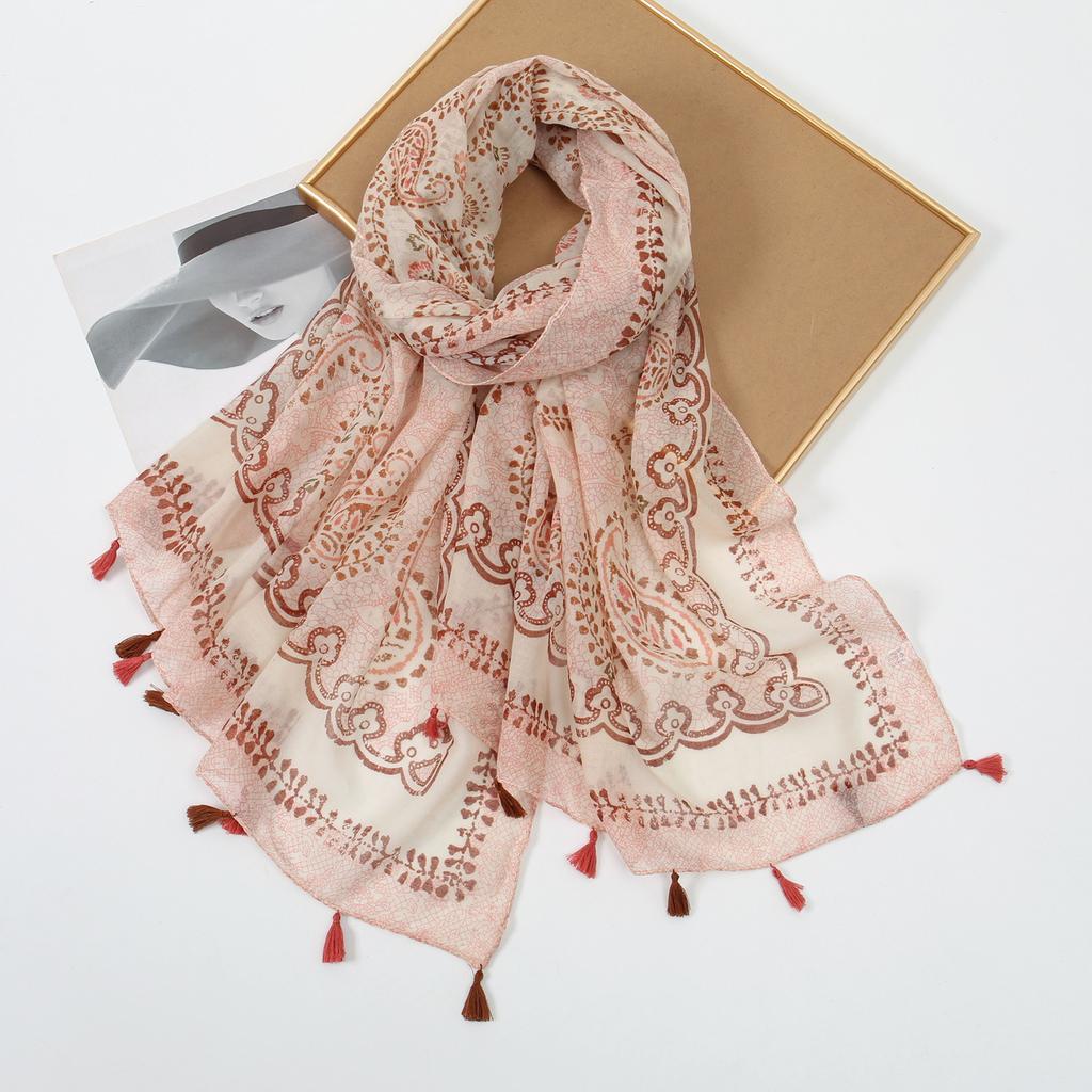 Cross Border New Elegant Versatile Paisley Cashew Print Scarf Women Handmade Hanging Beard Cotton Linen Shawl Thin Long