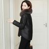 Winter Fashion Women's PU Leather Coat with Faux Fox Fur Collar Thickened Down Jacket Short Slim Sheepskin Outerwear