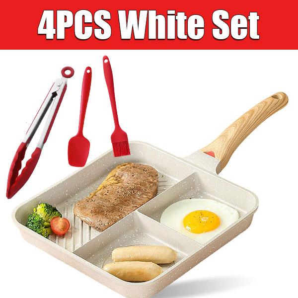 Nonstick 3-in-1 Divided Frying Pan Aluminium Square Big Grill Skillet with Bakelite Handle Omelette Egg Breakfast Frying Pan