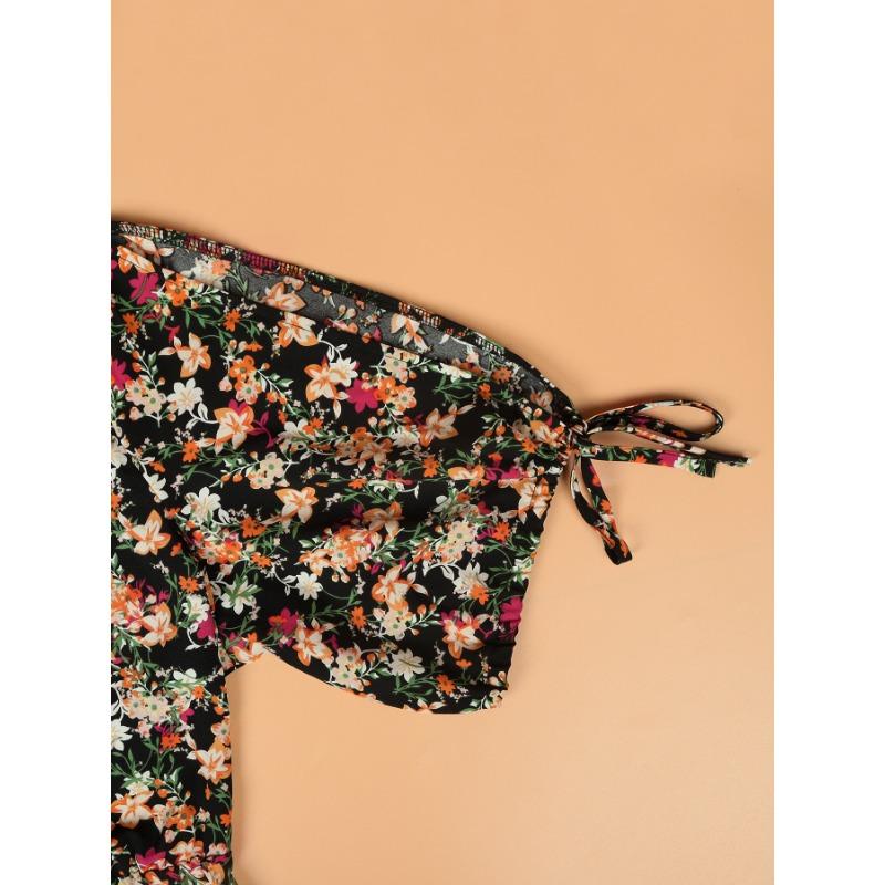 Große Größe Temperament Elegant V-Ausschnitt Taille Spleißen Blumenkleider