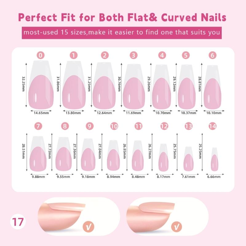 150 Pieces French Press On Nail Pre Applied Base Coat and Primer No Filing Needed for DIY Nail Art Salon Quality Nail