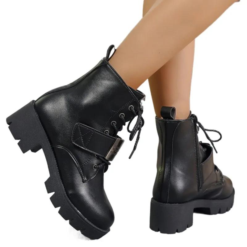 

Модная женская обувь 2024 года, горячая распродажа, современные женские ботинки, ботильоны на платформе, женские туфли с круглым носком и боковой молнией на среднем каблуке 40 чёрный