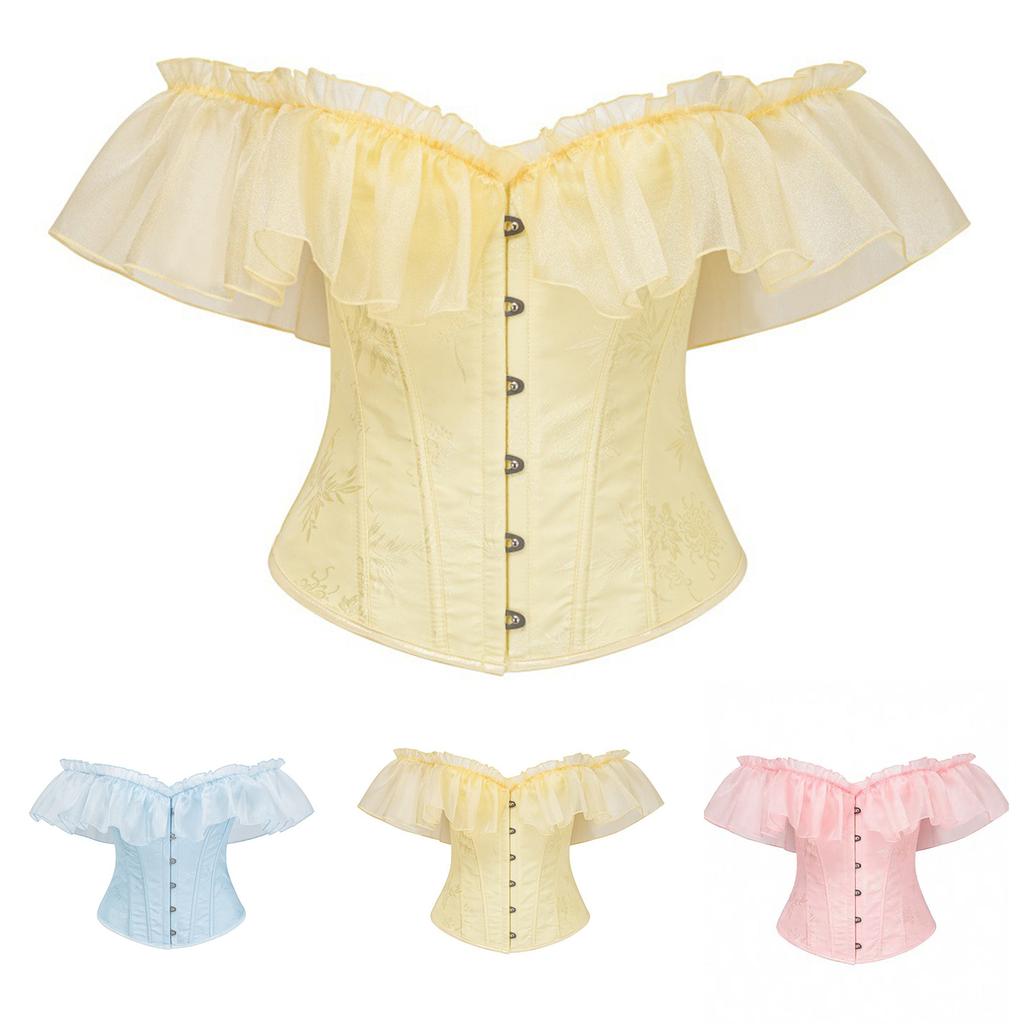 Top Corsé Fruncido de Hombros Descubiertos para Mujer Corsé Vintage con Ballenas Bustier Estilo Victoriano Sin Tirantes Prenda Moldeadora para Disfrazar