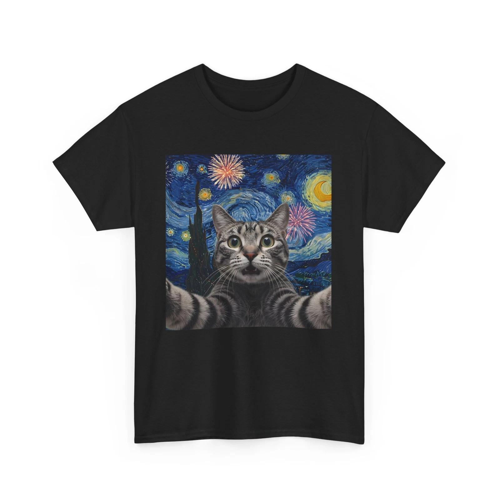 Starry Night CAT 4TH JULY T-Shirt | Van Gogh Inspired Masterpiece 2XL
