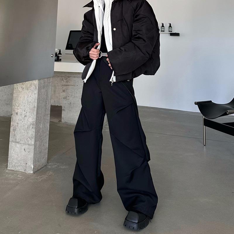 

Heavy Hem Elastic Waist Pleated Wide-Leg Flared Trousers XL чёрный