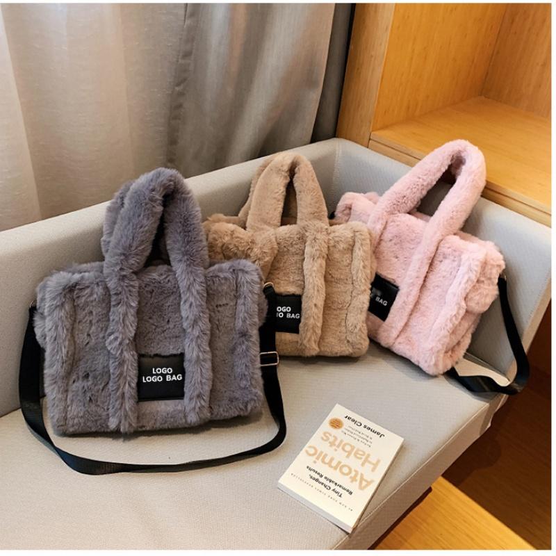New 2023 Autumn Winter Fashion Plush Tote Bag For Women Large Size Street Style Crossbody Handbag
