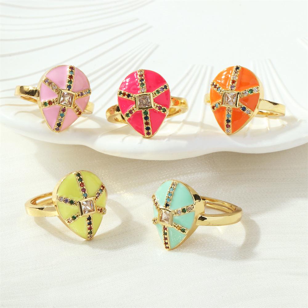 

Adjustable Teardrop Ring: European & American Style with Colorful Zircon and Copper, Drip Oil Decor Adjustable