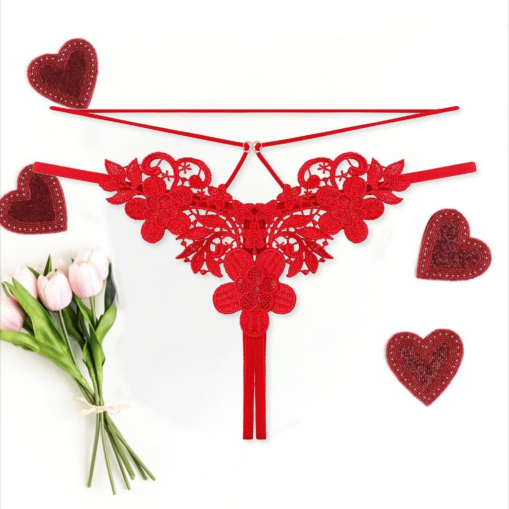 Hipster Women Embroidered Crotchless G-String Double Straps Hollow Out See-Through Sexy Lingerie Women Temptation Underpants