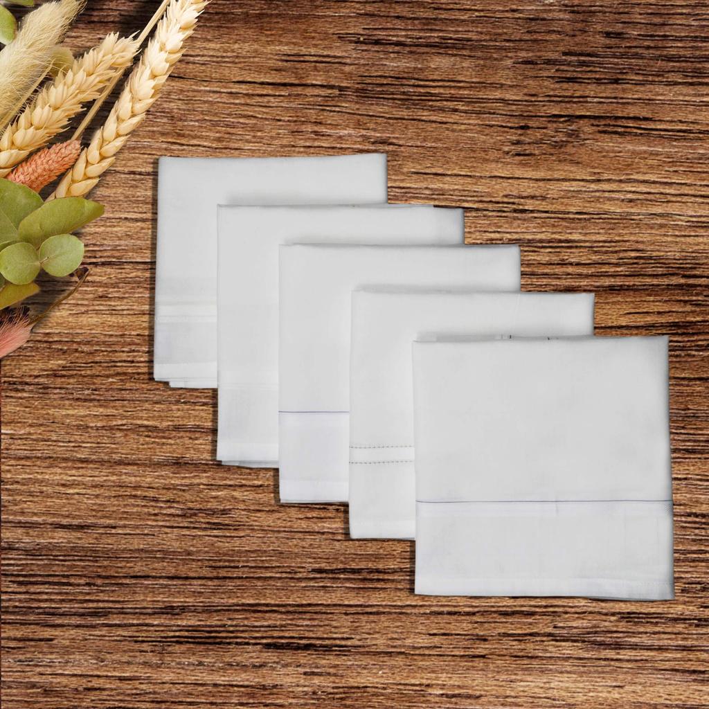 Caruso Italy Men's Luxury 100% Pure Cotton Handkerchiefs with Colored Borders - 5-Pack, Large, White