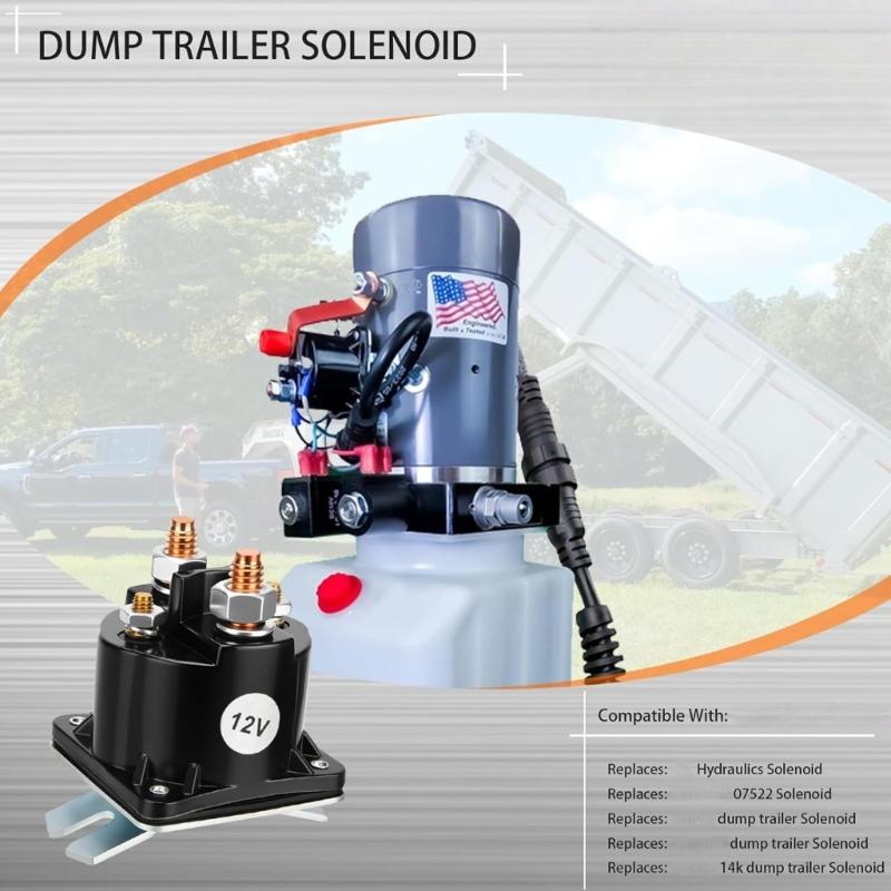 12V Dump Trailer Solenoid Relays 4-Terminals Intermittent Duty Solenoid Replacement for Hydraulic Pumps Easy To Install