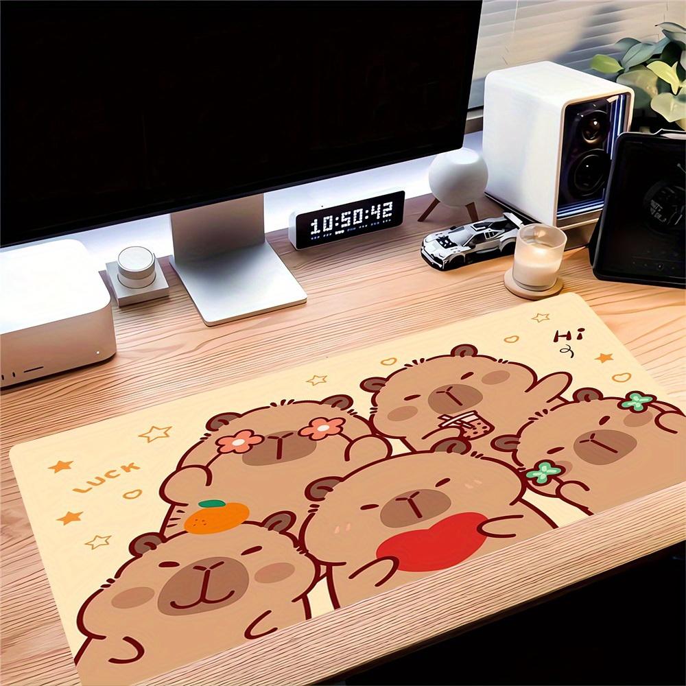 Großes, rutschfestes Gummi-Mauspad in verschiedenen Größen, niedliches Capybara, fröhliche Mauspad, genähte Kanten, Tastatur-Schreibtischmatte für Schule, Büro, Zuhause, Geschenk für F