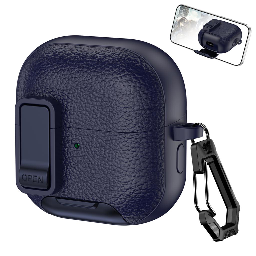 For Huawei FreeClip 2 Protective Case Leather Textured Lock Design Wireless Earbuds Cover with Phone Stand Function/Buckle