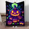 Halloween Pumpkin Blanket Spooky Haunted Night Party Blanket Purple Jack O Lanterns Glow In Dark Festive Seasonal Decoration
