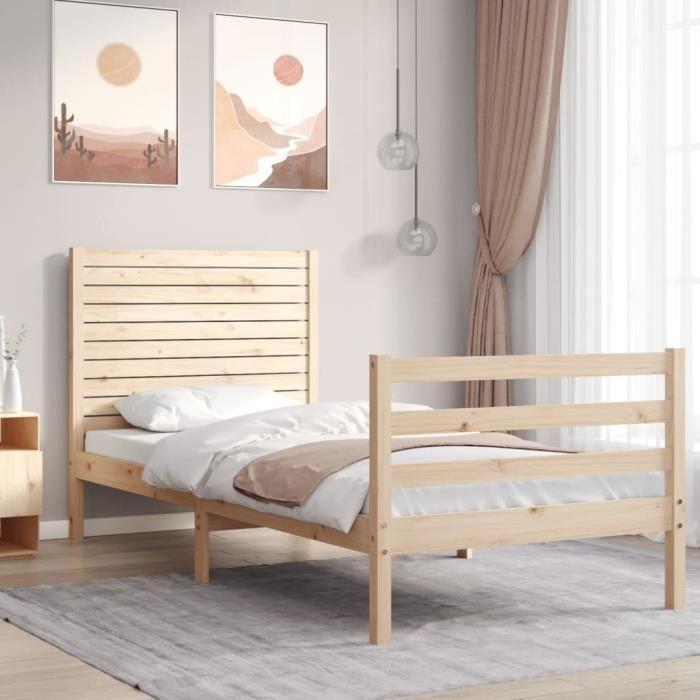 VidaXL Bed Frame with Headboard 90x200 Cm Solid Wood 3195011