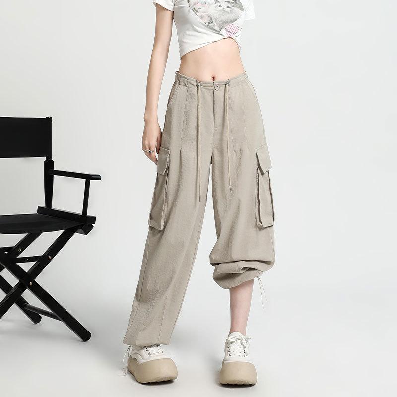 Grey Overalls Women Hot Season Thin New High Waist, Wide Legs and Straight Casual American Sweatpants