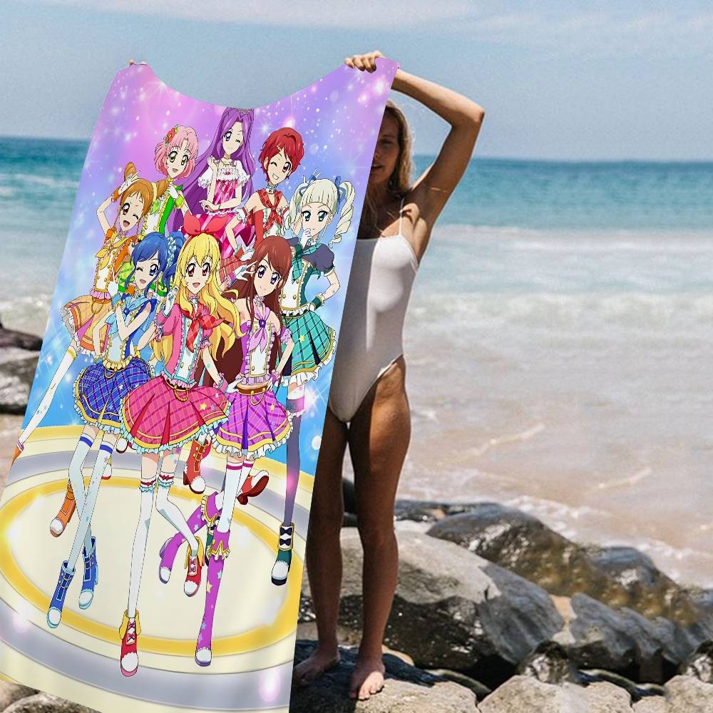 

Aikatsu On Parade Anime Cartoon Beach Towels Shower Towel Sauna Travel Spa Microfiber Quick Dry Gym Accessories Cute Room Decor W40*H60(CM)