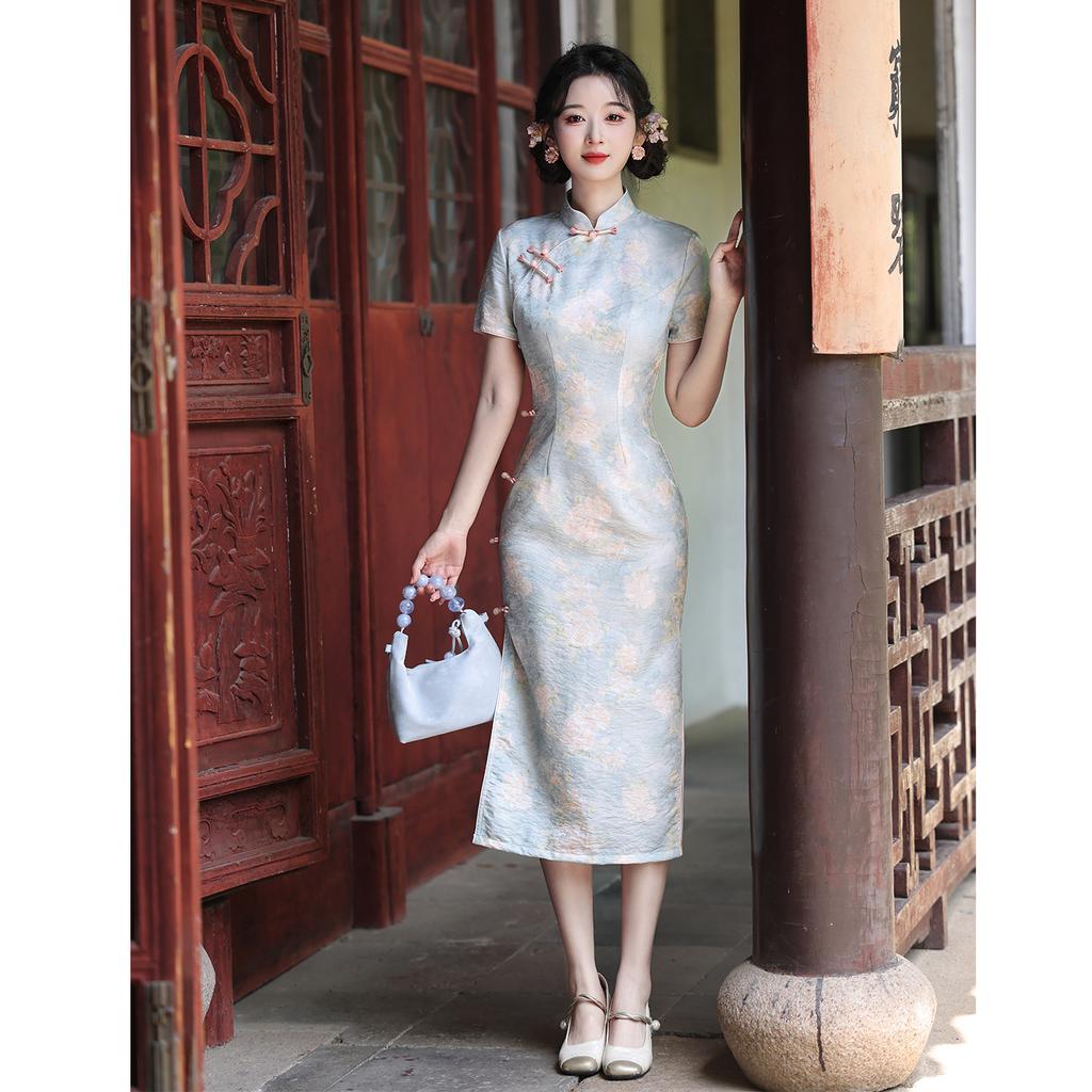 Blue small fresh 1011 retro Republic of China style ancient method traditional girl young Chinese style improved cheongsam