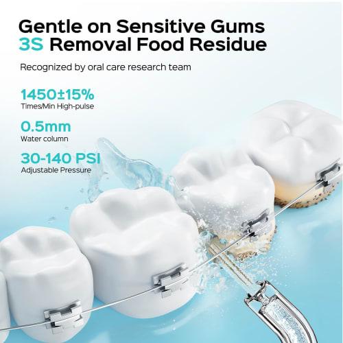 COSLUS Mini Water Flosser for Travel: Portable Compact Design, Cordless Oral Irrigator with 4 Jet Tips, Removable Tank, IPX7 Waterproof, for Braces, S