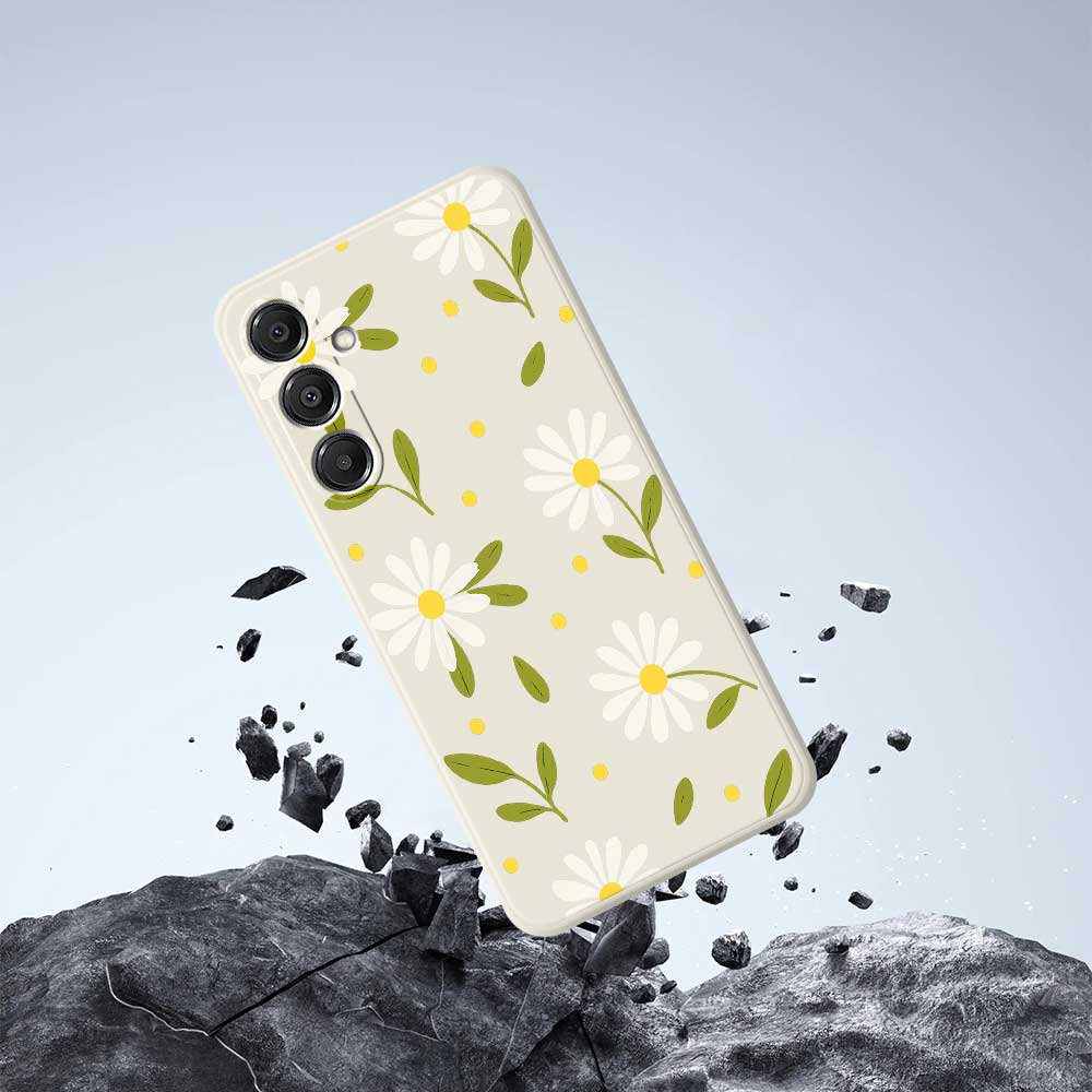 For Samsung Galaxy A16 5G/4G Case White Flowers Green Leaves Pattern Printing Straight Edge TPU Phone Back Cover