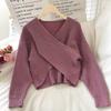 Women's Autumn/Winter 2021 Crossed Knit Short Sweater - Retro High Waist Loose Pullover.