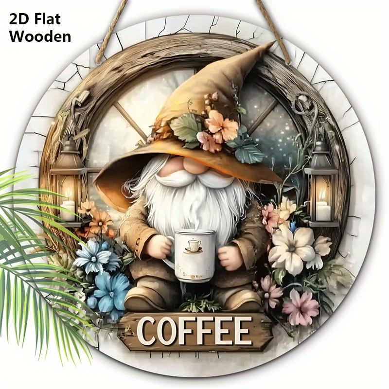 

Деревянная табличка «Рождественский горячий шоколад» на кофейную тематику - Теплая зимняя табличка «Навидад» круглой формы с узором гнома - Идеально для входной двери, настенного декора 20cm/7.87in светло-коричневого