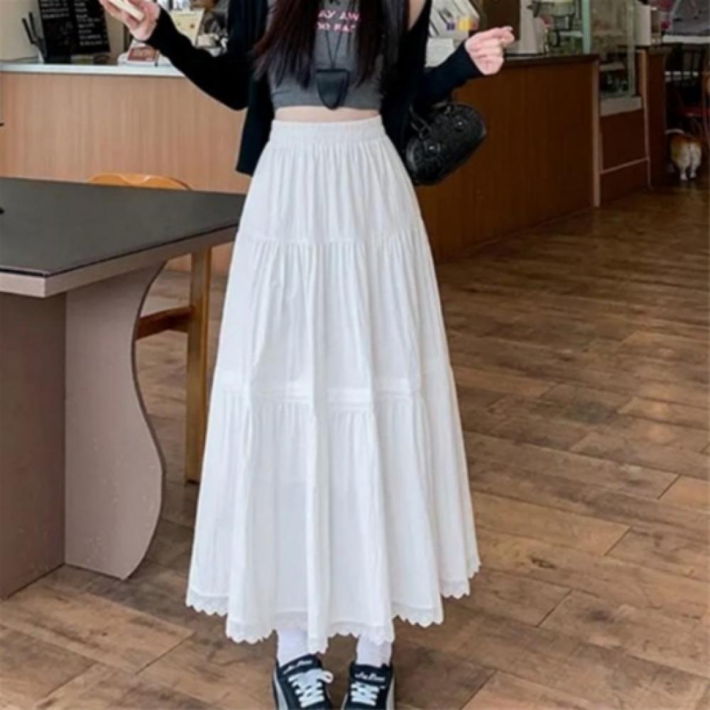 New Arrivals Open Run Women Lovely White Lace Long Flare Skirt